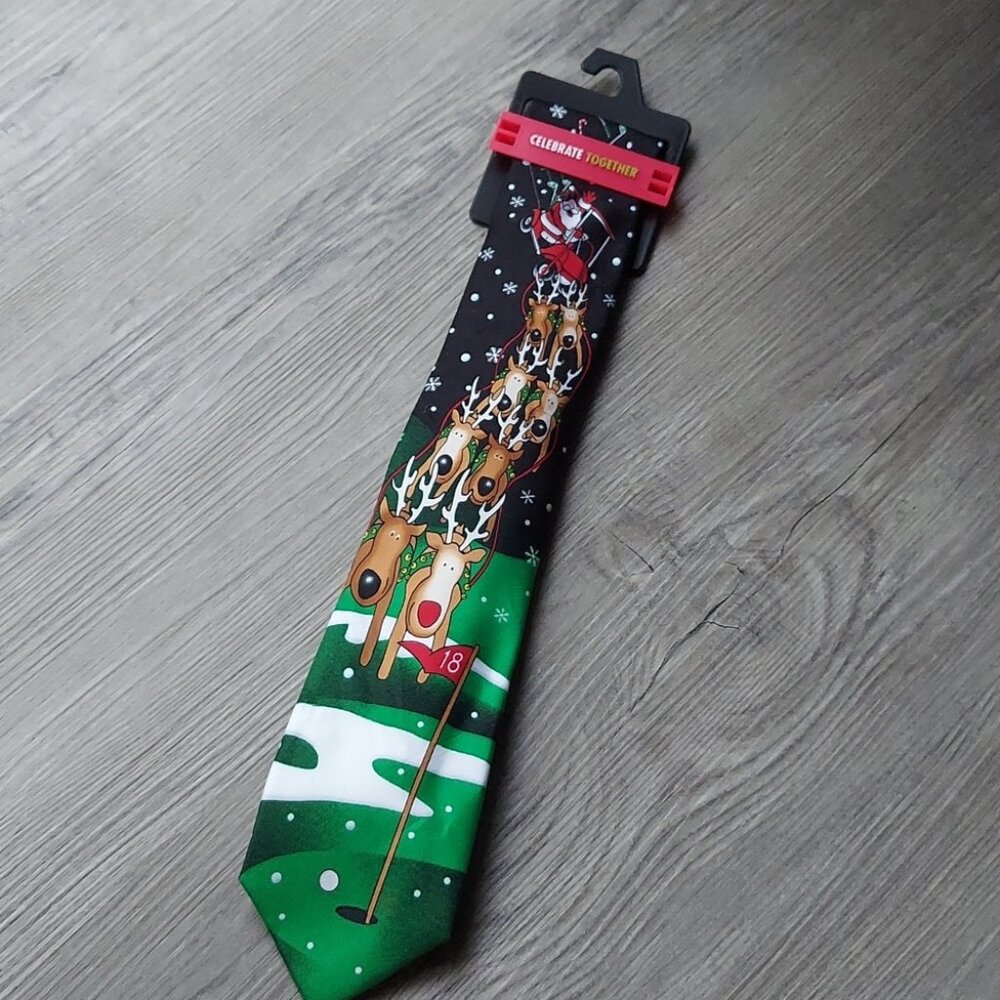 Santa Golf Christmas Novelty Tie